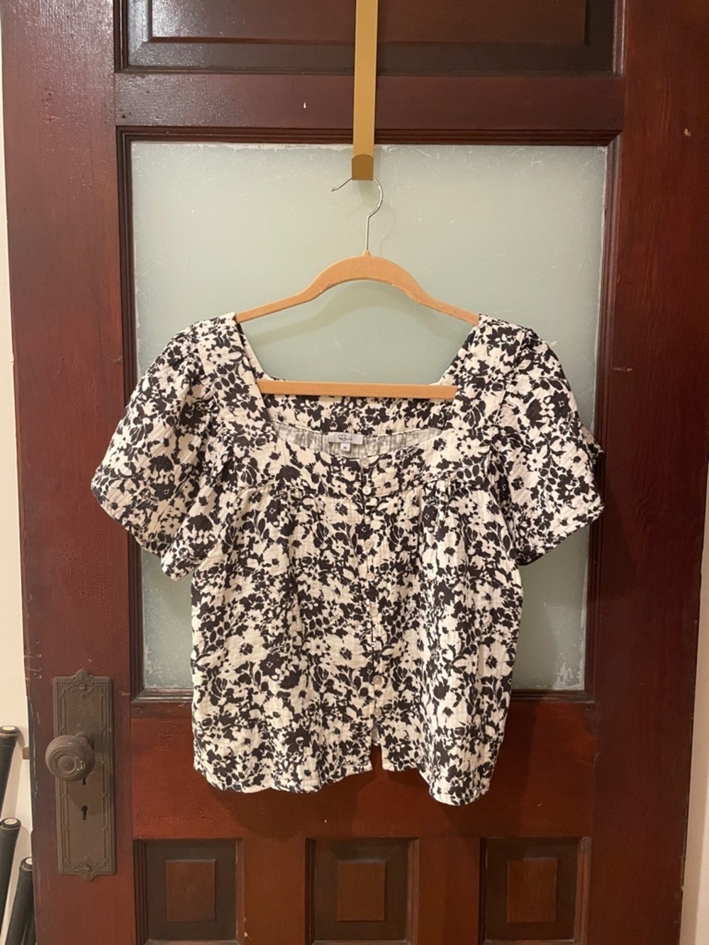 Rails Cream and Brown Floral Square-Neck Puff Sleeve Blouse